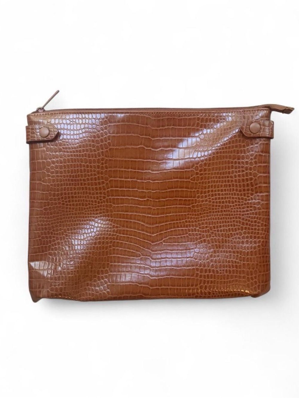 BEIS Croc-Embossed Large Leather Zip Pouch - Brown
